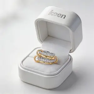 Keen 14K Gold Plated Interlocked Stackable Rings for Women - Statement Multi Ring Mixed Metals Stack - Cubic Zirconia Two-Toned Stacking Jewelry