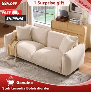 【Sub 1 packages】Niccae Sherpa Cloud Couch(Camel) , 87.4" Upholstered 3-Seater Loveseat Sofa, Modern Boucle Couch with 2 Pillows, Foam Filling & Sturdy Metal Legs for Living Room, Apartment summergarden