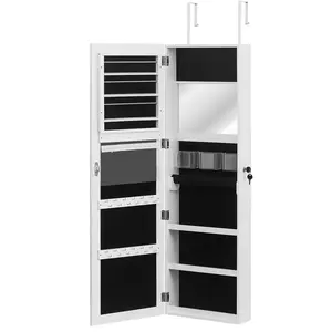Karlhome 12 LEDs Jewelry Cabinet, Wall/Door Mounted Jewelry Organizer Cabinet with 53.5” Full Length Mirror & Large Storage Capacity, Lockable Mirror Jewelry Armoire for Women Girls (White)