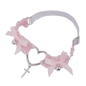 Harajuku Lolita garter belt with cross pendant, bow, bell leg ring, thigh harness, suspenders, suitable for stocking