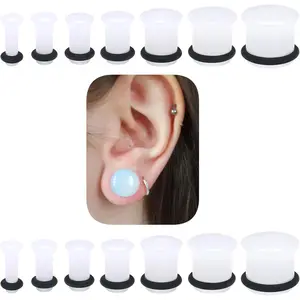 8G-12mm Solid  Clear Opalite/Black Gauges Stretching Kit Plugs for Ears Gauges with O-Rings Single Flare Gauge Stretching Kit Ear Expander   for Women Men