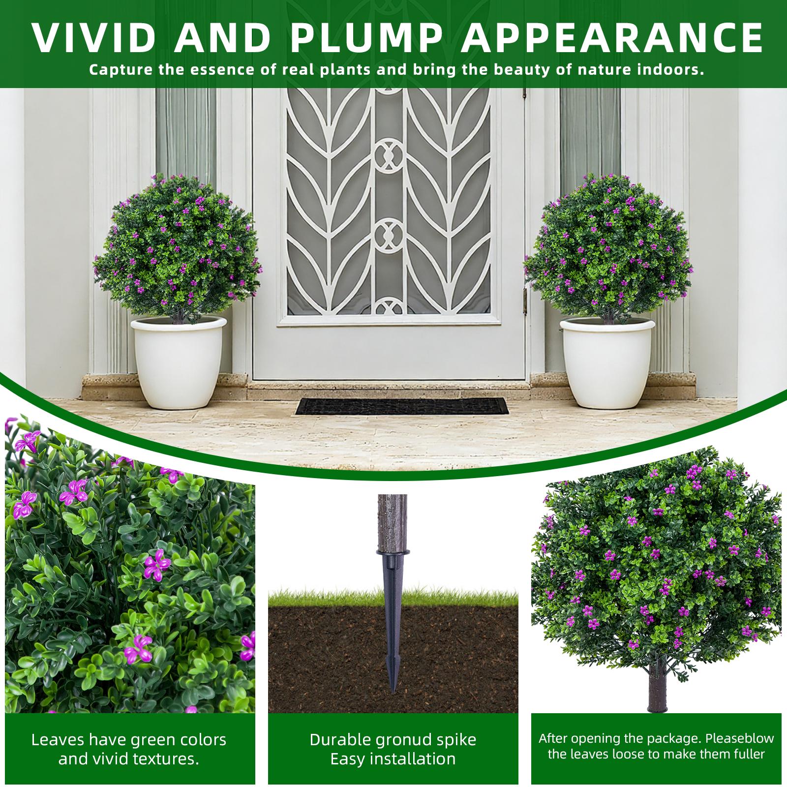 2 Pieces Artificial Flowering Plants in Floors with Iron Picket and Plastic Stem, 60 x 40 cm PE Leaves and Violet Flowers for Outdoor/Indoor Garden,Terrace Supplies,Wedding Party Decoration