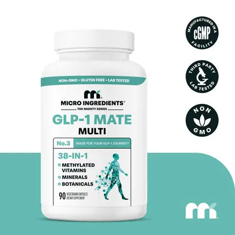 Micro Ingredients GLP-1 Mate Multi - 38 in One - Methylated Multivitamin, Minerals (Magnesium, Zinc & More), CoQ10, Probiotics, Berberine & Ceylon Cinnamon, 90 Veggie Capsules