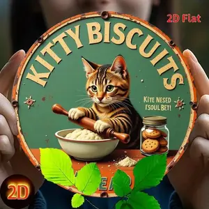 2D Flat, 1pc, round 2D flat printed metal sign, cat made cookie sign, unique, durable, easy to hang metal ornament for bedroom, kitchen, dining room - ideal for home, office decorations or gifts, 2D Flat