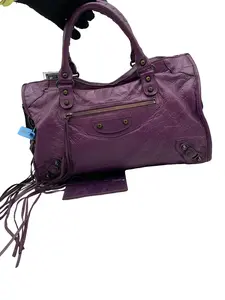 Pre-owned Balenciaga Purple Distressed Lambskin City Handbag/wj04427424/7427