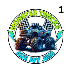 Monster Truck Designs 4 Images to choose from Direct To Film Print, DTF Print, Ready To Press Print For T-Shirts