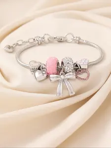 Cute Heart & Bowknot Design Charm Bracelet, Fashionable Jewelry for Women & Girls, Trendy All-match & Exquisite Jewelry for Birthday Gift, Valentine's Day, Gift