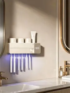 Smart UVC Sterilizing Toothbrush Holder with 3 Cups, Wall-Mounted Bathroom Organizer, Bacteria-Killing Drying System, Night Light & Motion Sensor for Families, Sterilizing Toothbrush Holders, Bacteria-Killing Toothbrush Holders