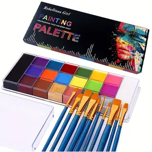 20 color professional facial and body painting palette with 10 brushes, long-lasting, used for Halloween special effects and role-playing makeup, Face Paint