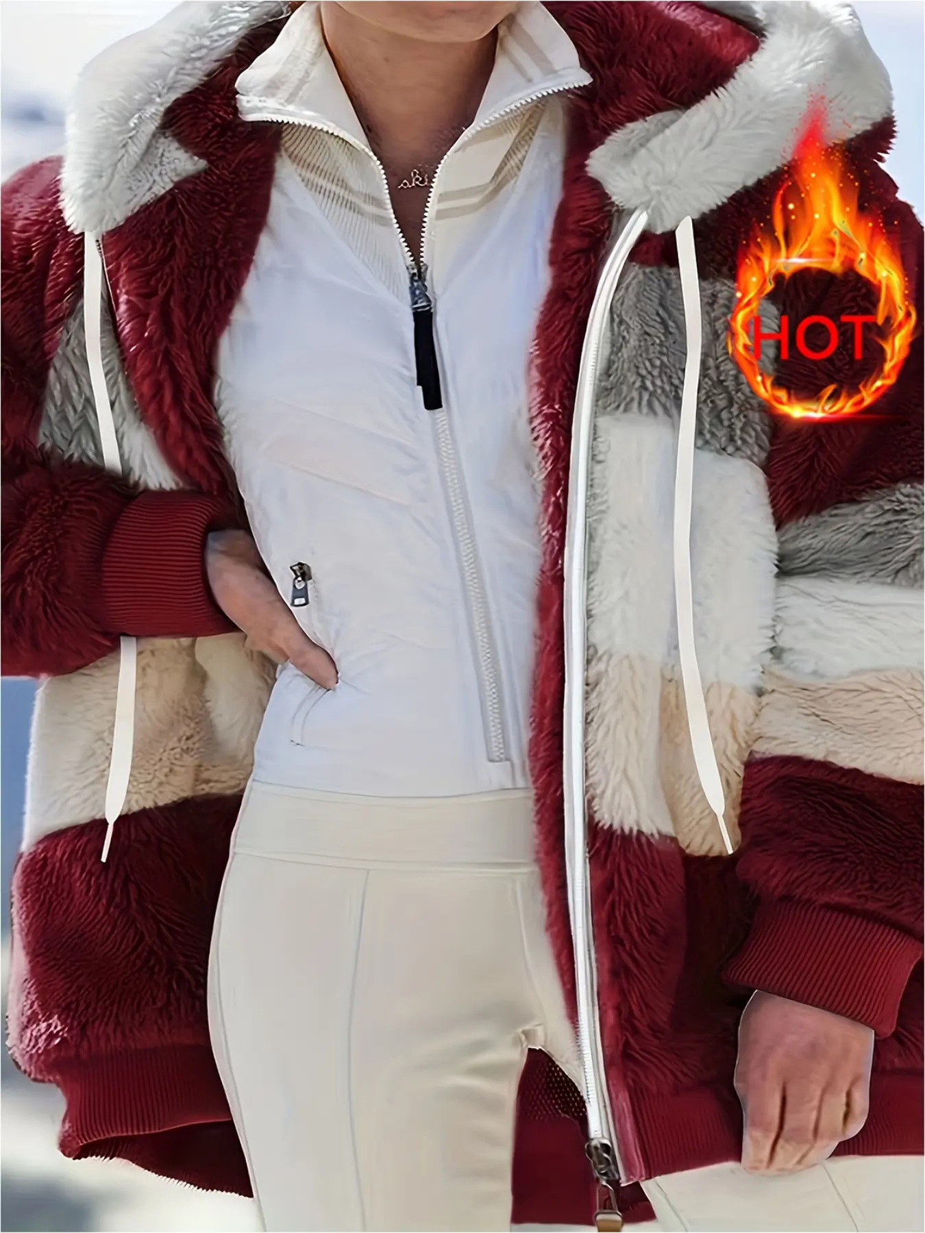 Women's Fall Winter Loose Fit Hooded Plush Jacket, Casual Long Sleeve Zipper Coat, Multiple Colors Available, Warm and Cozy Outerwear, Womenswear