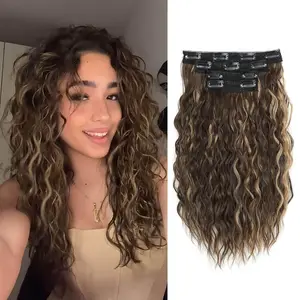Curly Clip In Hair Extensions,4PCS Hair Extensions Short Curly Hair Extensions Seamless Lace Weft Natural Soft Mermaid Waves Hairpieces for Women