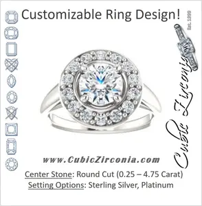 Cubic Zirconia Engagement Ring- The Esperanza (Customizable Cathedral-set Round Cut Style with Large Cluster Halo Accents and Tapered Band)