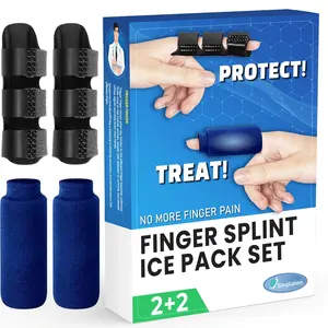 Simplation Trigger Finger Splint and Ice Pack (2+2 Set) for Pain Relief, Knuckle Immobilization, Straightening Arthritis, Injured Mallet Finger, Fits Index, Middle, Thumb, Ring Finger
