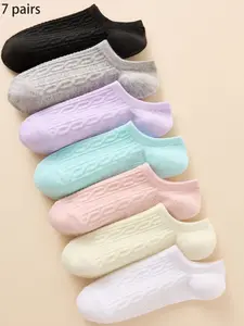 Women's Plain Boat Socks Invisible Socks for Daily Use, Pack of 7 Pairs, Comfortable and Discreet Footwear for Everyday Wear, Casual Comfy Socks