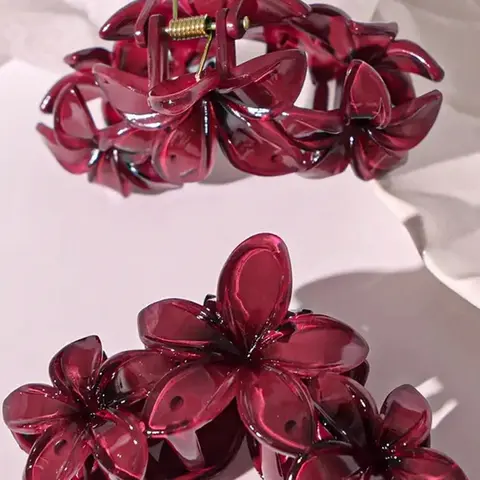 2Pcs Elegant Burgundy Floral Shark Claw Cute Daisy Clip Sweet Ponytail Clip Stylish Hair Clip For Party Hair Claw Clips Hair Claws Set