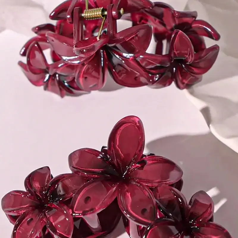 2Pcs Elegant Burgundy Floral Shark Claw Cute Daisy Clip Sweet Ponytail Clip Stylish Hair Clip For Party Hair Claw Clips Hair Claws Set
