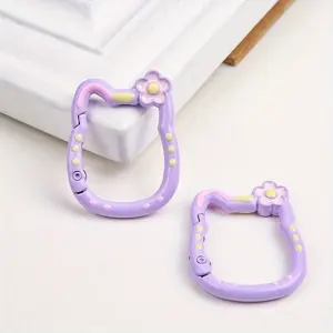 2pcs/ Set Hollow Cat Ring with Spring Buckle for DIY Keychain Making