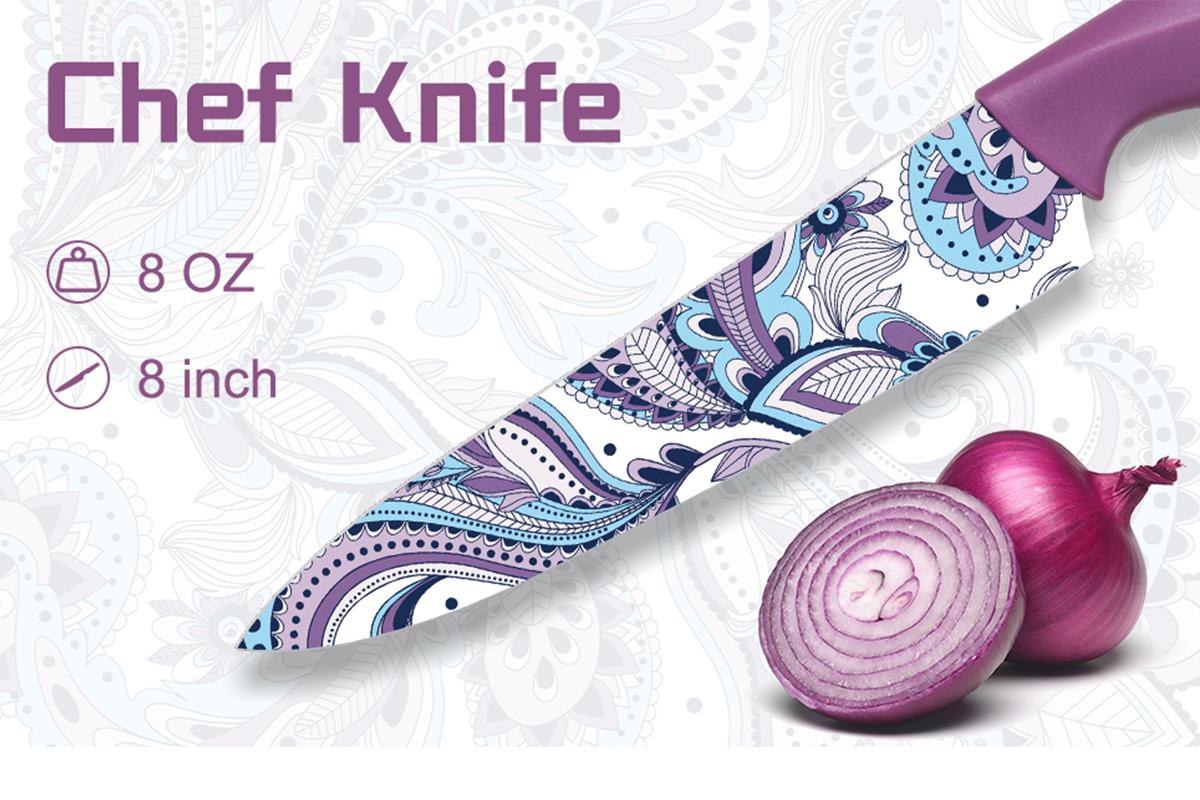 Astercook Paisley Knife Set, Scratch Resistant Coating, 6 Knives and 6 Knife Holders,  High Carbon Stainless Steel Kitchen Block Cooking Cutting