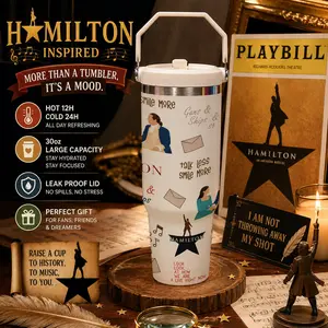 1 Pc 30oz musical theater inspired print with quote Talk Less Smile More Hamilton style design, Christmas Thanksgiving gift, double wall vacuum cup, leak proof lid, hot 12h cold 24h, large capacity thermal mug, skinny tumbler for hot cold d
