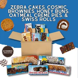 Snack Cake Variety Pack, Assorted Sweet Treats with Creme Cakes, Brownies, Rolls & Buns, Bulk 48 Count Box