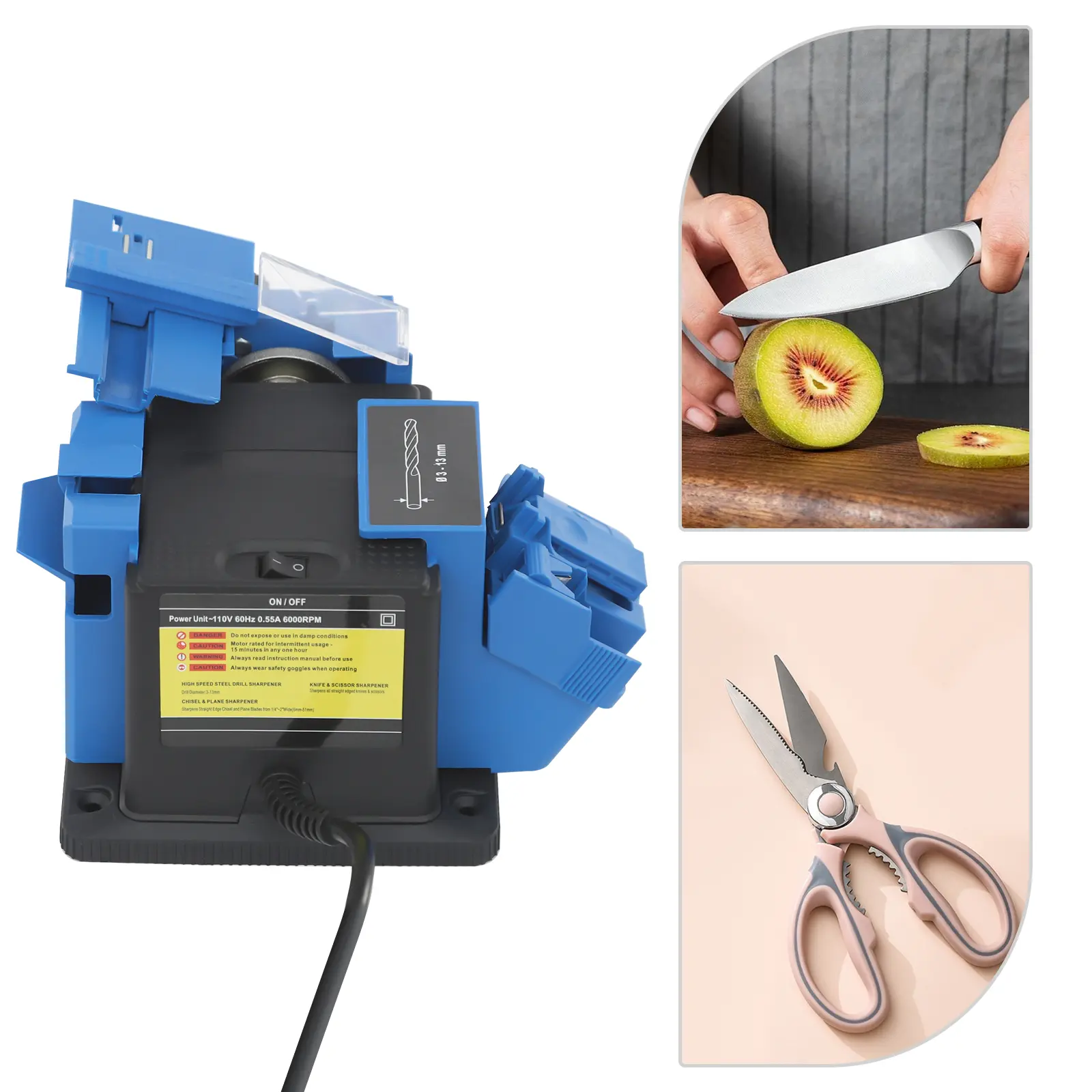 Durable Electric Multi-Task Kitchen Sharpener - Plastic-Metal Construction - For Knives, Scissors, Drill Bits, Chisels - Ideal For Kitchens, Restaurants