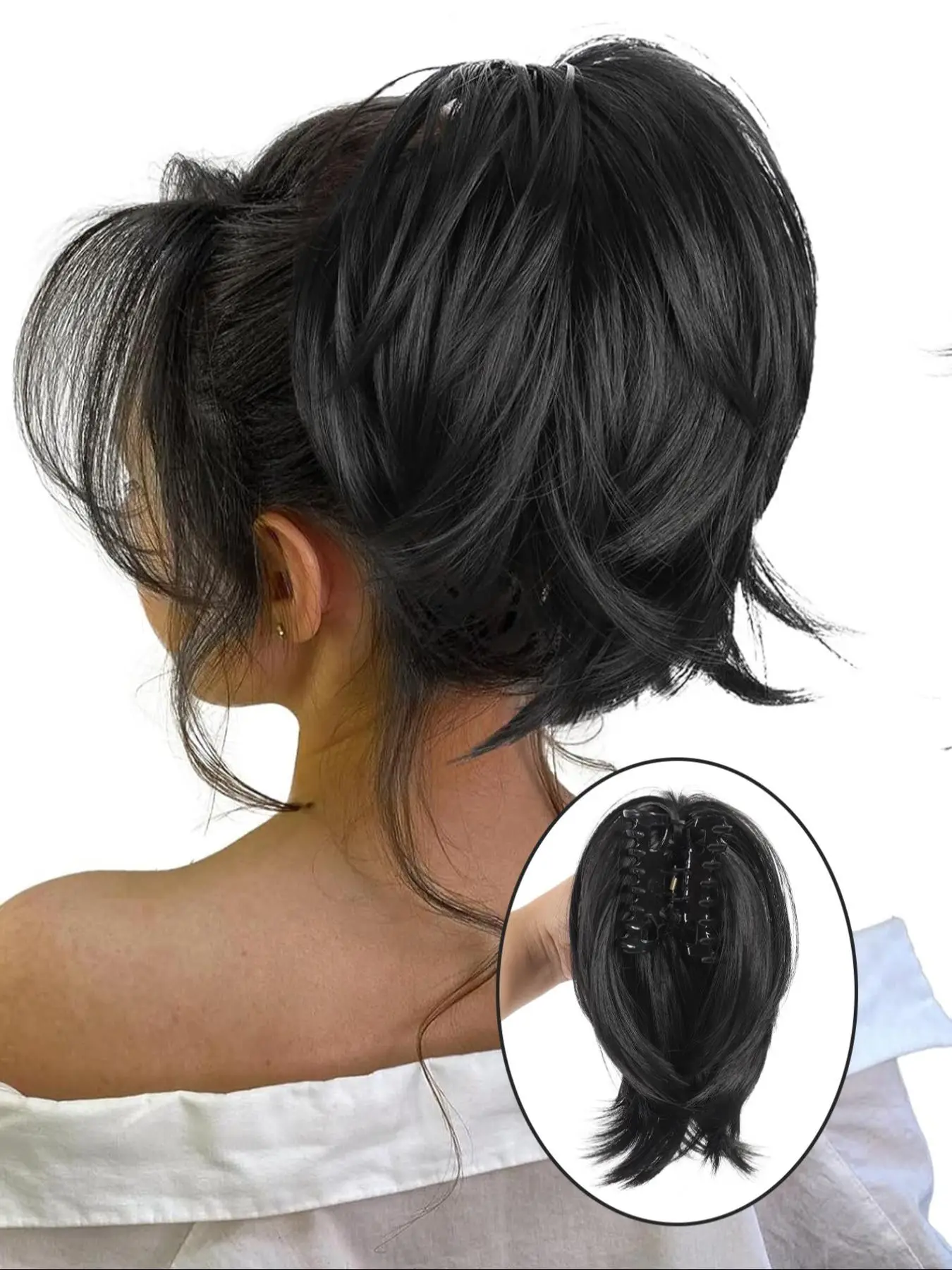 10 Inch Messy Bun Hair Piece, Straight Fake Chignon, Synthetic Soft Loose Wavy Wave Hairpieces, Synthetic Hair Wigs, Updo Claw Clip in Short Ponytail