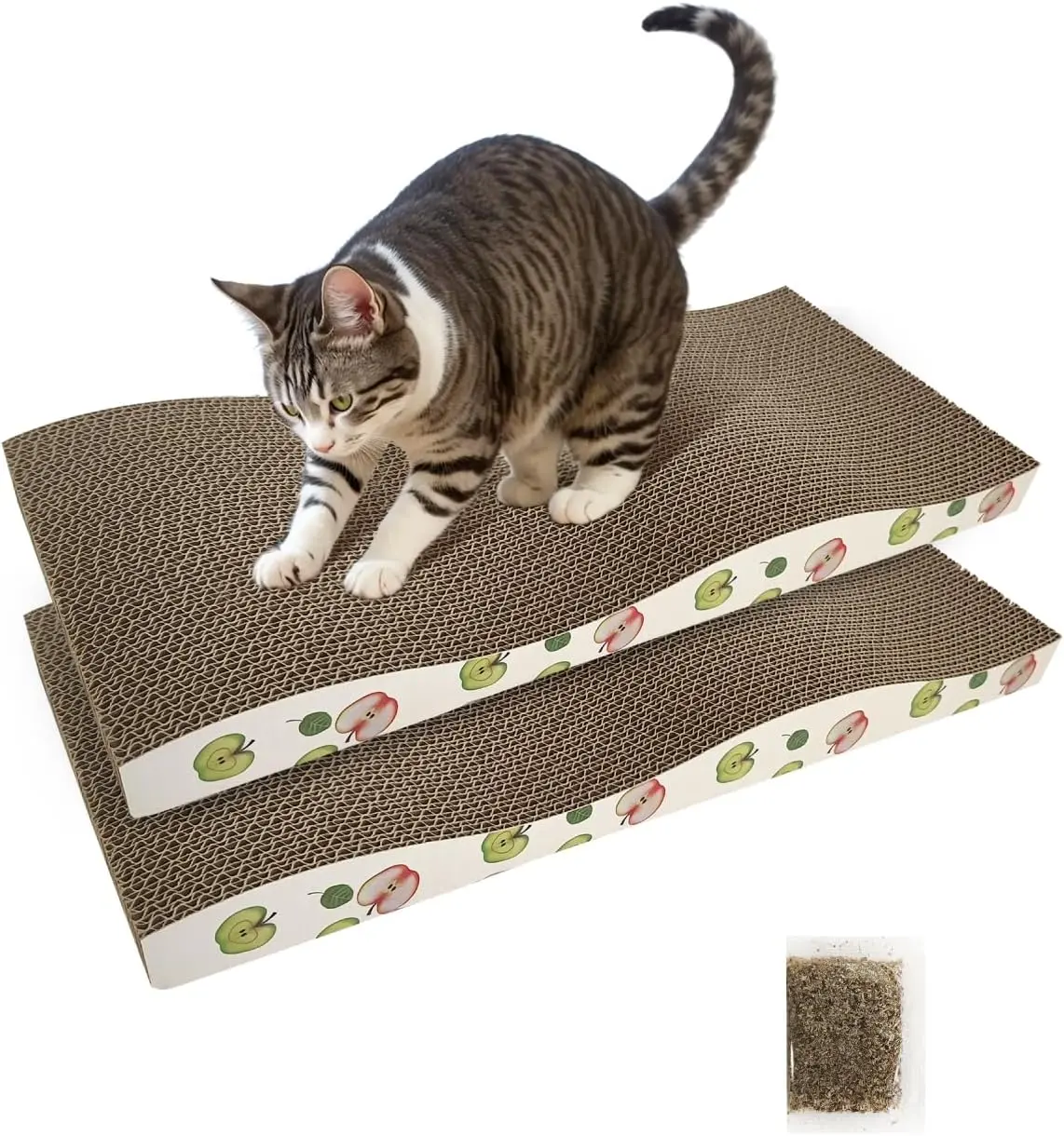 2-Pack Cat Scratching Board for Indoor Cats – Reversible Corrugated Cardboard Cat Scratcher with Catnip, Durable Scratch Pad for Cats, Cat Scratcher Lounge & Furniture Protector