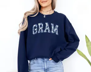 Blue Floral Gram Sweatshirt - Grandma Birthday - Toile Grams Crewneck - New Grammy