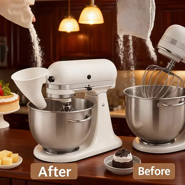 7QT Premium Stand Mixer Flour Funnel - Reusable, Easy-to-Use Appliance Accessory, Compatible with KitchenAid Bowl Lift & KSM150 Fit Models, Easy-to-Clean Baking Kitchen Utensil for Bakers