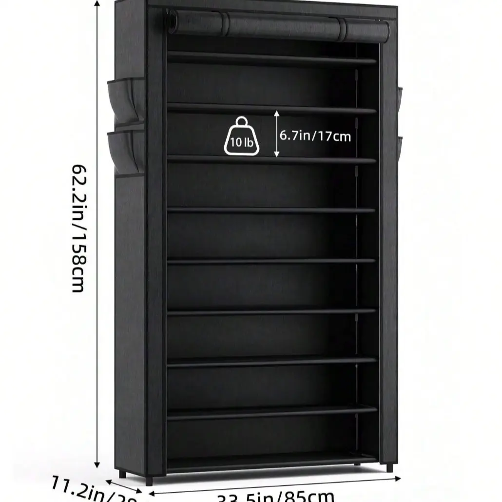 10-Tier Dustproof Shoe Rack Black