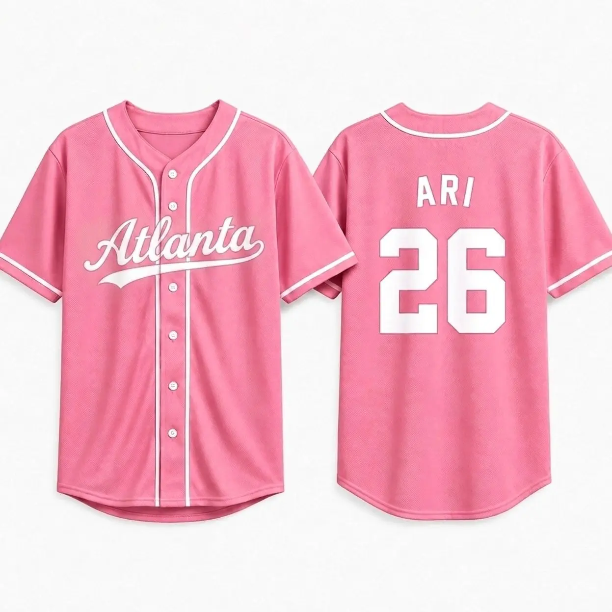 ARI 2026 Atlanta Baseball Jersey - Pink Pop Concert Outfit Y2K Sporty Button Down Tour Shirt Matching Fits