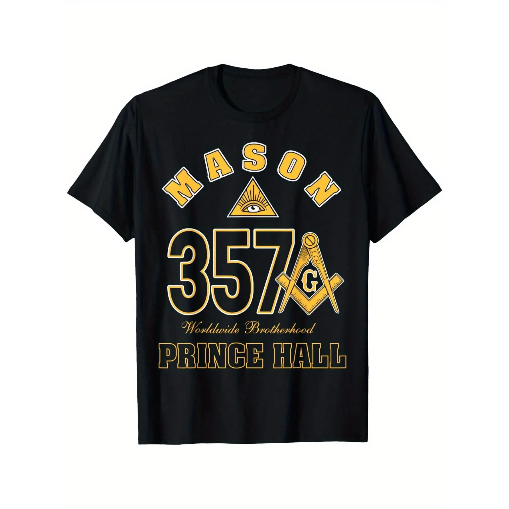 Prince Hall Mason 357 Symbol Worldwide Brotherhood Father'S T-Shirt, 100% Cotton Father Dad T-Shirts For Men Women, 180G, Round Neck, Black, Size S-XXXL