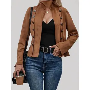 Women'S Jacket New, Vintage Long-sleeved Jacket, Solid Color Double-breasted Decorative Design