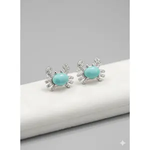 Larimar Crab Earrings in 925 Sterling Silver – Caribbean Elegance Ocean Collection