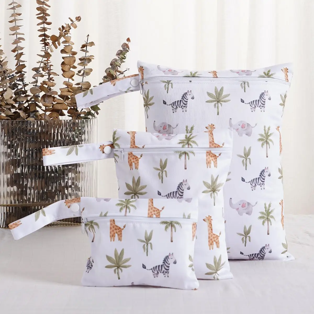 Animal Print Diaper Bag Set, 3 Counts/set Waterproof Baby Stroller Travel Bag, Multifunctional Makeup Bag, Cute Baby Storage Bag for Outdoor Travel