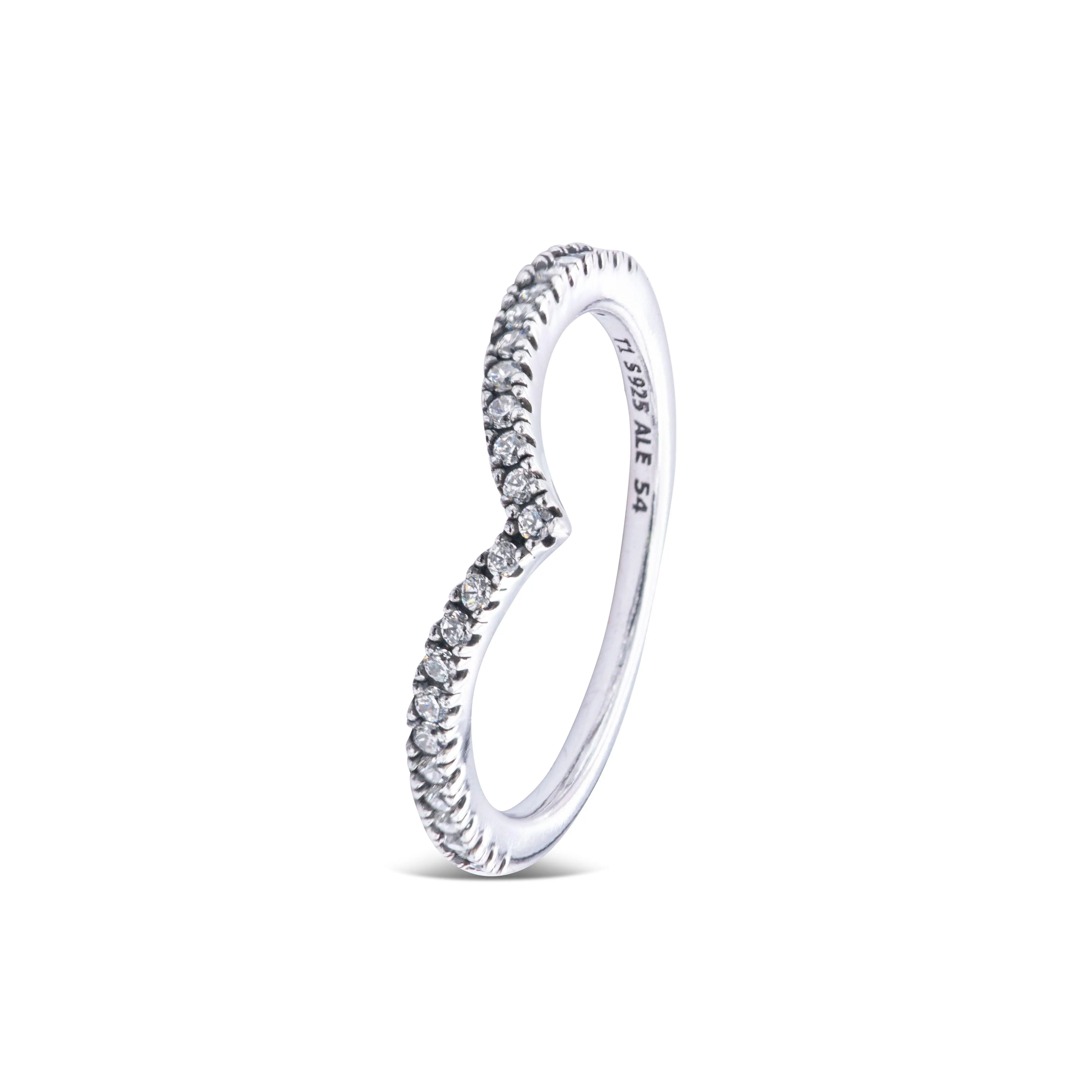 PANDORA Unisex Silver Wishbone Ring, 196316CZ, Shimmering Stones, Graphic Design Jewelry Accessory, V-Shaped