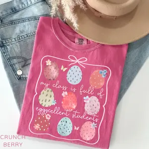 Comfort Colors Class Full Eggcellent Students Easter Egg TShirt, Teacher Coquette Tee, Hoppy Preschool Bunny T-Shirt, Cute Spring School Gift