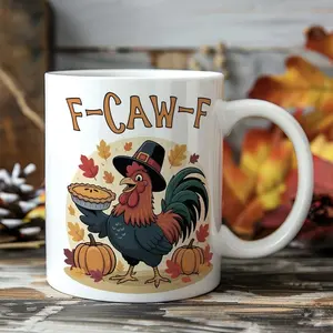 BNB – F-CAW-F Hen Grunge Ceramic Mug 11oz/15oz, Dark Humor Rooster Coffee Cup Gift for Besties Coworker Colleague Workmates on Birthday Halloween Christmas, Hilarious Office or Home Office Drinkware Reusable And Washable Coffee Cup