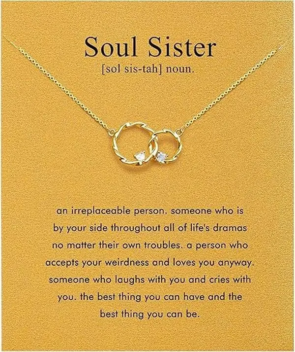 Soul Sister Necklace for Women, Elegant Geometric Chain & Link Design, Meaningful Friendship Gift for Best Friend with Inspirational Message Card, 41-51cm, Gifts For Women, 41Cm-51Cm
