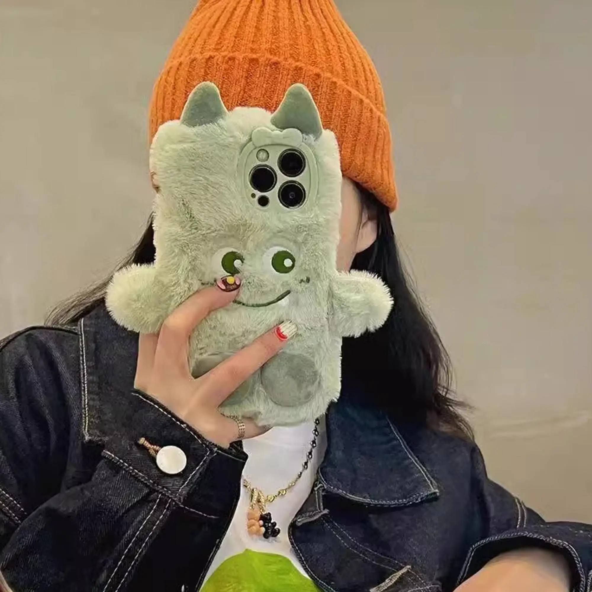 Cute Cartoon Plush Monster Smartphone Case, Shockproof Decorative Cellphone Protector Cover, Phone Protective Cover Compatible With iPhone 11 12 13 1