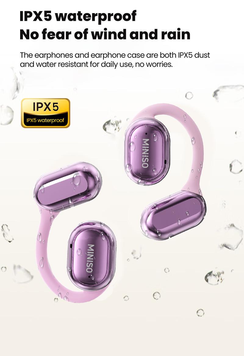 MINISO OWS True Wireless Bluetooth Headphones X39, Open Ear Earphones with MIC Earbuds with Charging Case, HiFi Sound for Sport Headsets,Free Lanyard