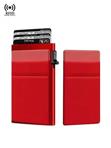 Rfid Credit Card Holder Wallet Metal Thin Slim Bank Card Case Men Women Pop Up Minimalist Wallet Small Black Purse Metal Vallet, RFID blocking wallet for men women travel Aluminum Metal Wallet