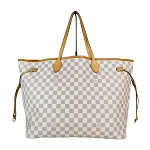 Pre-owned Louis Vuitton Leather Tote Bags GM Damier Azur Neverfull Tote Bag Checkerboard Design with Adjustable Straps