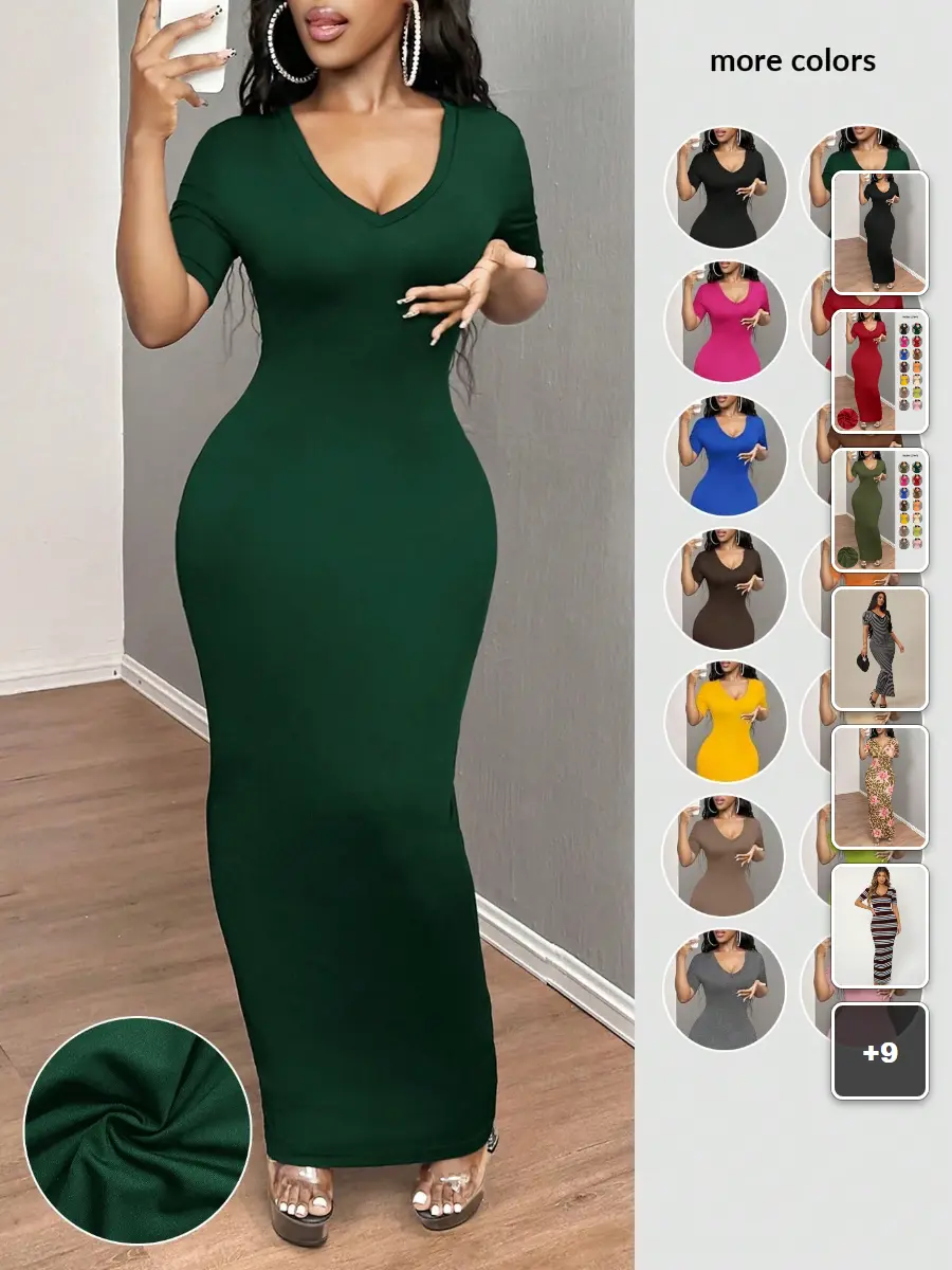 FLASH Short sleeve bodycon dress v-neck summer outfit date night