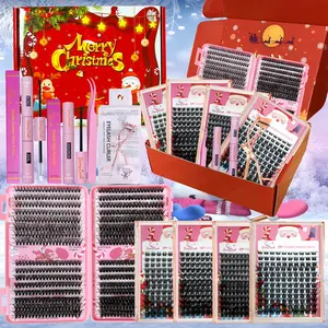 1204PCS Diy Cluster False Eyelashes Set with Lash Bond & Seal Remover Tweezers and Curler 8-16mm D Curl Soft Natural Volume Individual Lash Extensions Kit  Easy DIY at Home Create Salon Quality Look for Beginners Proficient Christmas Gift Cosmetic Makeup