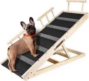 Colourtree Adjustable Height Pet Ramp for Joint Protection - 40.75" Wooden Folding Portable Dog Ramp with Non-Slip Pad for Senior Pets Sofa Car