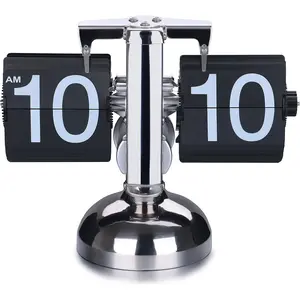 Desk Clock, Retro Digital Flip Down Clock -  Operated with Internal Gear Mechanism for Office, Bedroom, Kitchen, School, Hotel, and Cafe Decor - Black