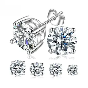 LeFlow 925 Sterling Silver Classic Round Stud Earrings for Women Men, D Color VVS1 Round Brilliant Cut Moissanite Solitaire Post Earrings, Hypoallergenic Multiple Size Cartilage Piercing Daily Street Style Hip Hop ShinyJewelry