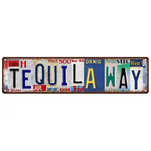 1pc 'Tequila Way' Street Sign Wall Hanging Decorative Metal Tin Sign Wall Art Plaque Poster 16"x4" For Bar Pub Kitchen Wine Home & Outdoor Wall Decorations