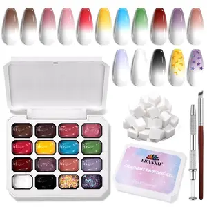 Sponge Paint Patting Nail Gel Polish, 14 Colors Ombre Gradient Painting Gel & 2 Grids Nail Glitter, Blooming Aura Nails Drawing Stripper Floral Painting Nail Art